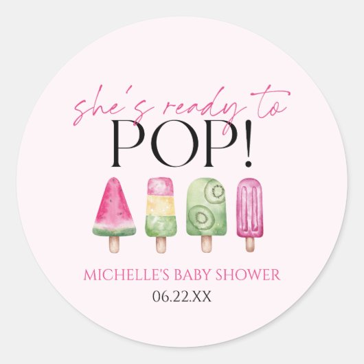 Ze is klaar om te Poppen! Popsicle Baby shower Ronde Sticker (Voorkant)