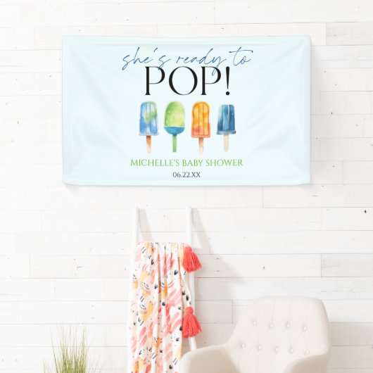 Ze is klaar om te Poppen! Popsicle Baby shower Spandoek (Insitu)