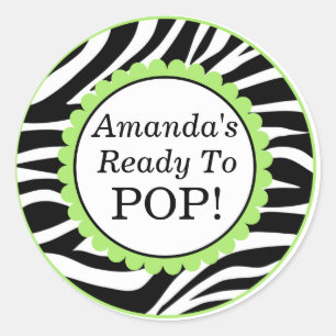 Ze is klaar om te Poppen, Zebra Print Baby shower Ronde Sticker