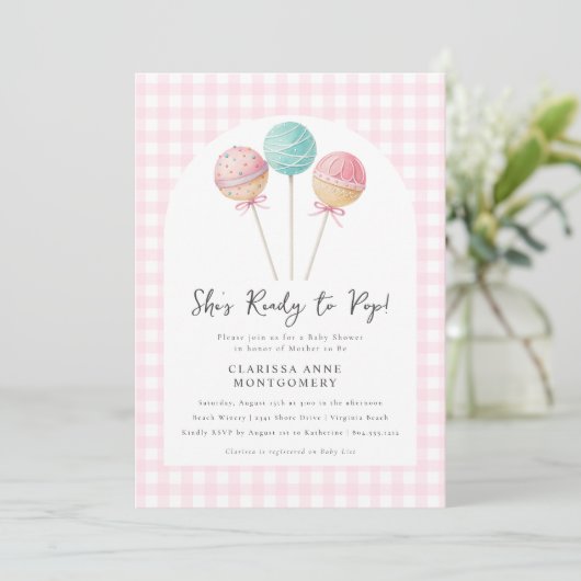 Ze is klaar voor de Pop Cake Baby shower Invitatio Kaart (Staand voorkant)
