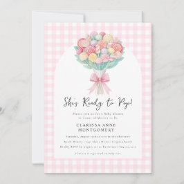 Ze is klaar voor de Pop Cake Baby shower Invitatio Kaart