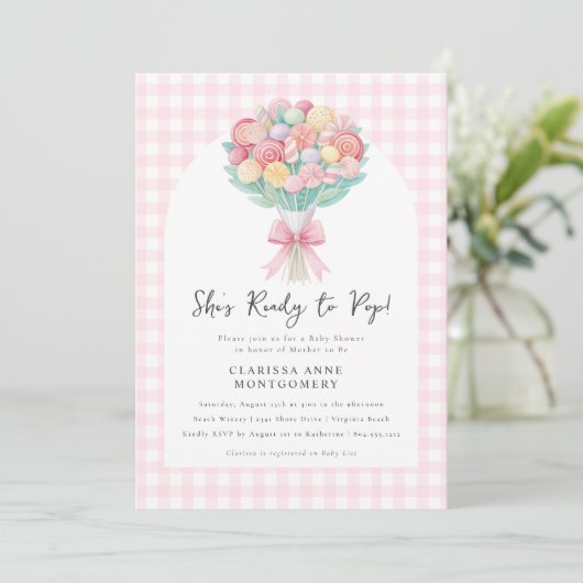 Ze is klaar voor de Pop Cake Baby shower Invitatio Kaart (Staand voorkant)