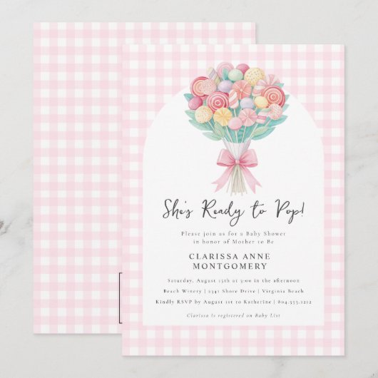 Ze is klaar voor de Pop Cake Baby shower Invitatio Kaart (Voorkant / Achterkant)