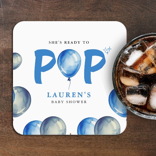 Ze is klaar voor de Pop van Balloons Blue Boy Baby Kartonnen Onderzetters