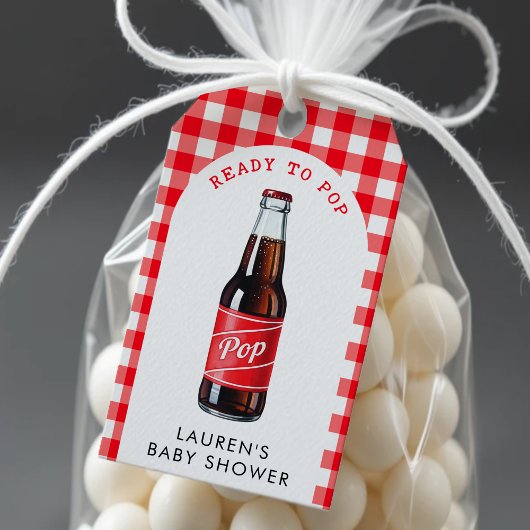 Ze is klaar voor de Pop van frisdrank geplakt rood Cadeaulabel