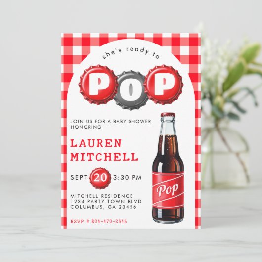 Ze is klaar voor de Pop van frisdrank geplakt rood Kaart (Staand voorkant)