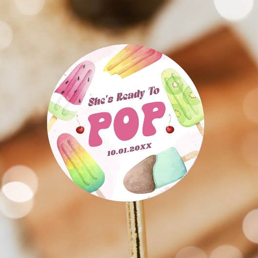 Ze is klaar voor de Pop van Popsicle Baby shower S Ronde Sticker