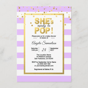 Ze is klaar voor POP Gold Lavender Baby shower Kaart