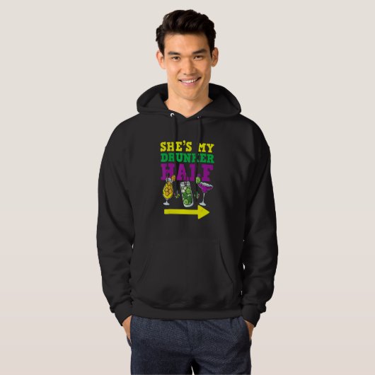 Ze is mijn Drunker Half Mardi Gras Couple Party Dr Hoodie (Voorkant volledig)