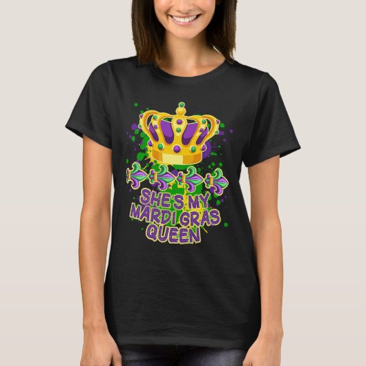 Ze is mijn Mardi Gras Queen Paint Splatter Couples T-shirt (Voorkant)