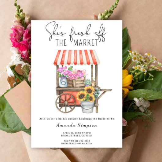 Ze is net van de markt Flower Bruidsuitnodiging Kaart