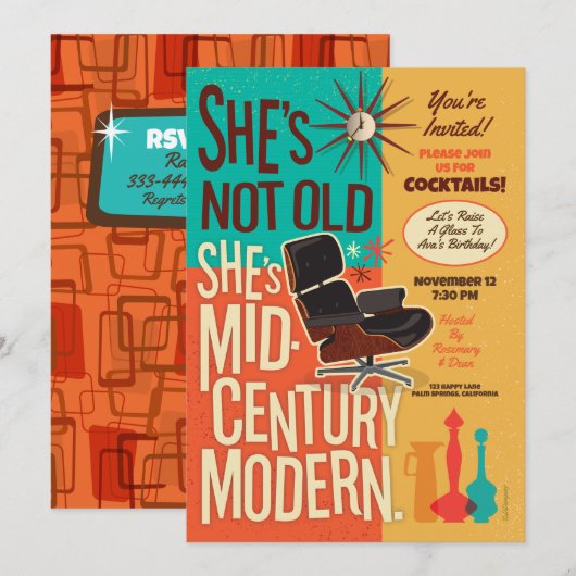 Ze is niet oud Ik ben midden eeuw moderne feestuit Kaart (Voorkant / Achterkant)