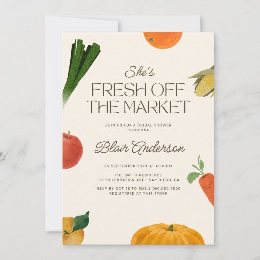 Ze is nog vers van de markt Vrijgezellenfeest Kaart (Voorkant)