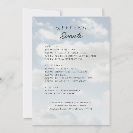 Ze is op Cloud 9 Bachelorette Weekend Route Kaart (Achterkant)