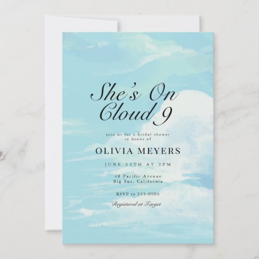 Ze is op Cloud 9 Blue Sky Vrijgezellenfeest Kaart (Voorkant)