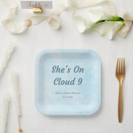 Ze is op Cloud 9 Droom Hemelsblauw Bruiloft Papieren Bordje