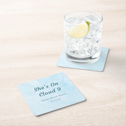 Ze is op Cloud 9 Droomhemelblauwe Bruiloftsdouche Kartonnen Onderzetters (Insitu)