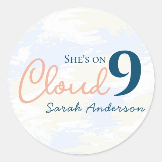 Ze is op Cloud 9 Minimalistische Bruidsdouche Ronde Sticker (Voorkant)