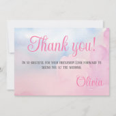 Ze is op Cloud 9 roze Waterverf Vrijgezellenfeest Bedankkaart (Voorkant)