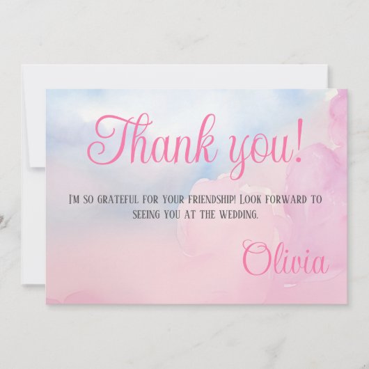 Ze is op Cloud 9 roze Waterverf Vrijgezellenfeest Bedankkaart (Voorkant)