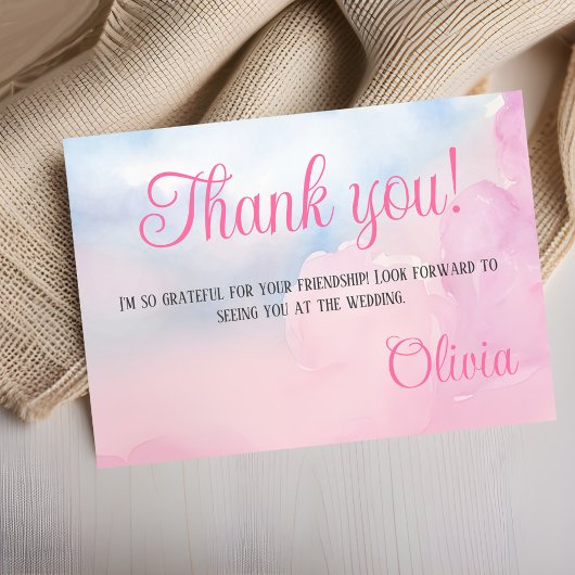 Ze is op Cloud 9 roze Waterverf Vrijgezellenfeest Bedankkaart