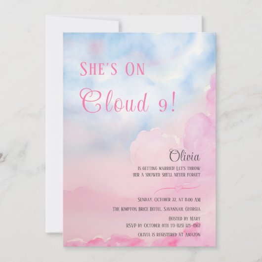 Ze is op Cloud 9 roze Waterverf Vrijgezellenfeest Kaart (Voorkant)