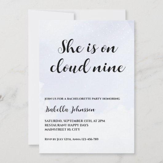 Ze is op Cloud Nine Bachelorette Party Kaart (Voorkant)