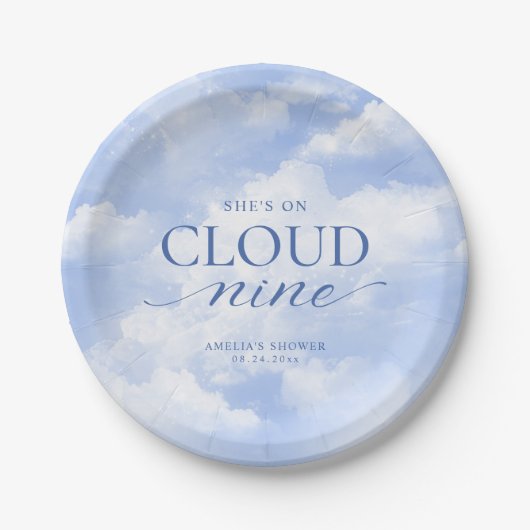 Ze is op Cloud Nine Blue Bruidsdouche Papieren Bordje (Voorkant)