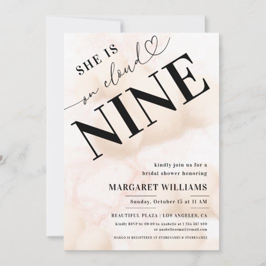 Ze is op Cloud Nine Heart Script Vrijgezellenfeest Kaart (Voorkant)