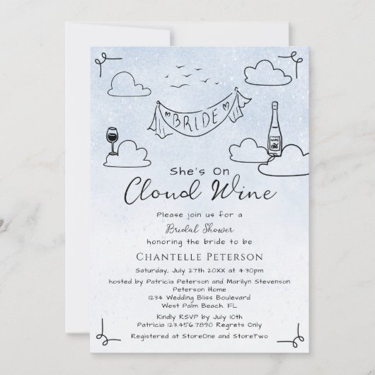 Ze is op Cloud Wine Funky Scribble Vrijgezellenfee Kaart (Voorkant)