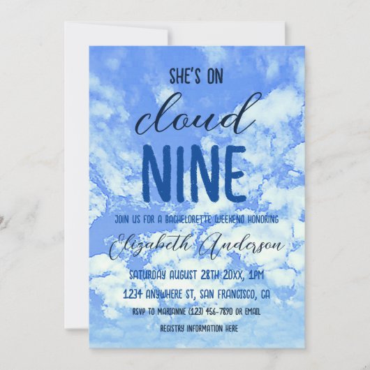 Ze is op de cloud negen! Bachelorette Party Kaart (Voorkant)
