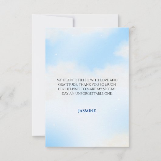 Ze is op wolk 9 Bruidsmeisjesfeest Dromerige lucht Bedankkaart (Achterkant)