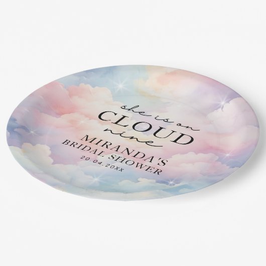 Ze is op wolk 9 Droomster Sterren Bruidsdouche Papieren Bordje (Gekanteld)