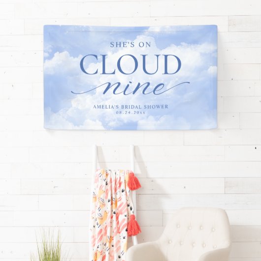Ze is op wolk negen blauwe bruids douche spandoek (Insitu)