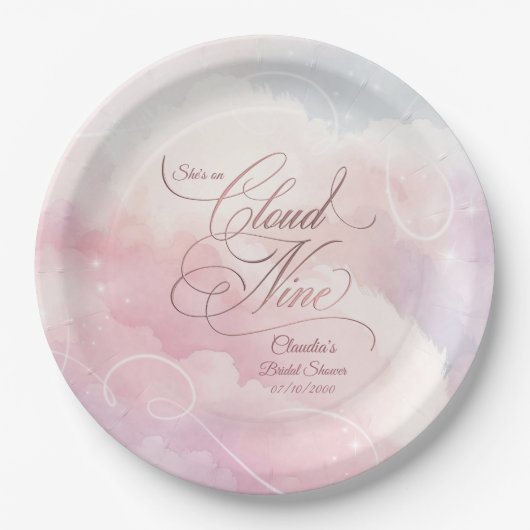 Ze is op wolk negen Bruidsfeest Papieren Bordje (Voorkant)
