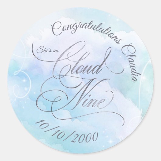 Ze is op wolk negen Bruidsfeest Ronde Sticker (Voorkant)