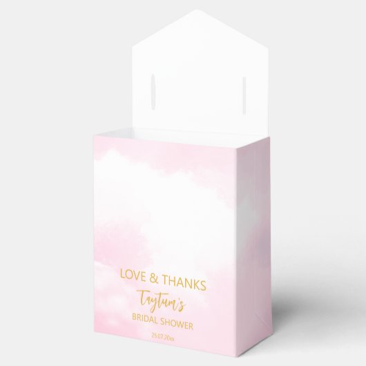 Ze is op wolk negen vrijgezellenfeest roze en goud bedankdoosjes (Geopend)