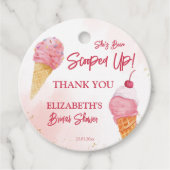 Ze is opgepakt roze ijs bruidsfeestje bedankjes labels (Voorkant)
