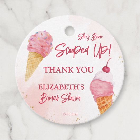 Ze is opgepakt roze ijs bruidsfeestje bedankjes labels (Voorkant)