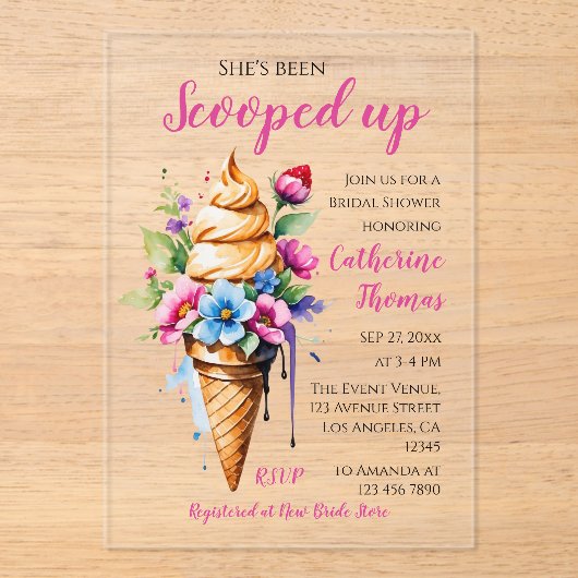 Ze is opgeslokt met ijscream-Vrijgezellenfeest Acryl Uitnodigingen (Voorkant)