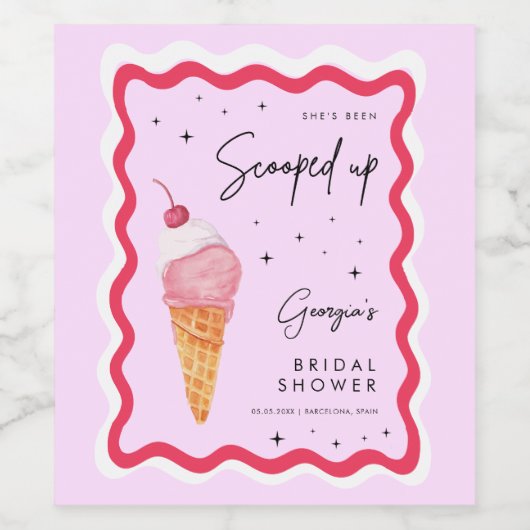 Ze is roze en rood golvend retro opgepakt  wijn etiket (Enkel label)