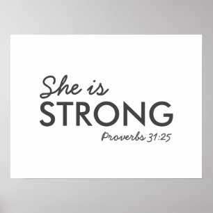 Ze is sterk   Proverbs 31:25 Christelijk geloof Poster