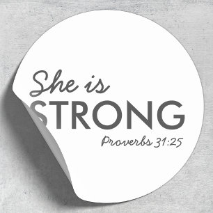 Ze is sterk   Proverbs 31:25 Christelijk geloof Ronde Sticker