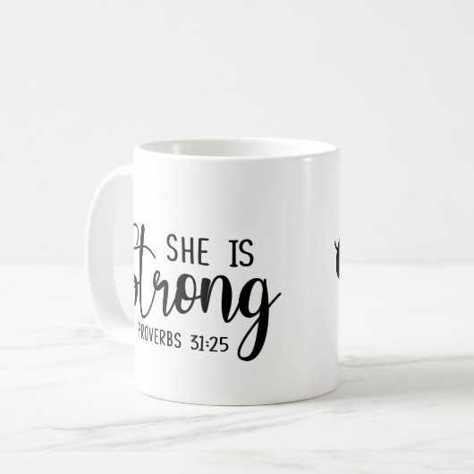 Ze is sterk - Proverbs 31:25 Koffiemok (Voorkant links)