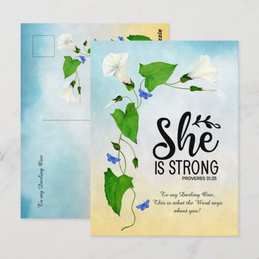 Ze is sterk Spreuken 31: 25 Briefkaart (Voorkant / Achterkant)