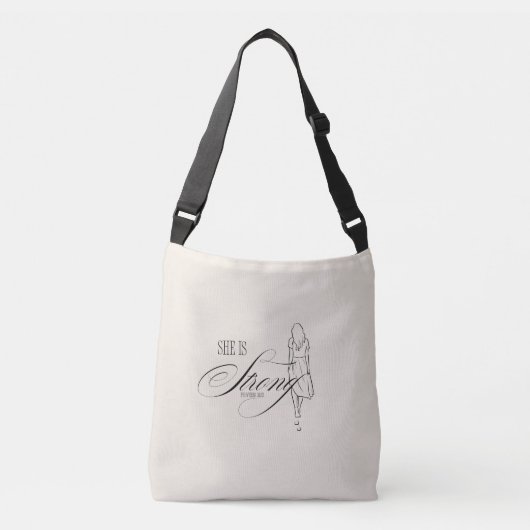 Ze is sterk Spreuken 31:25 Crossbody Tas (Voorkant)