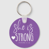 Ze is Sterke Proverbs Sleutelhanger van 31:25 Meta (Voorkant)