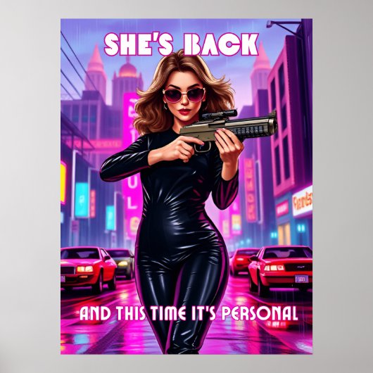 Ze is terug - Retro Femme Neon Pop Art Poster (Voorkant)