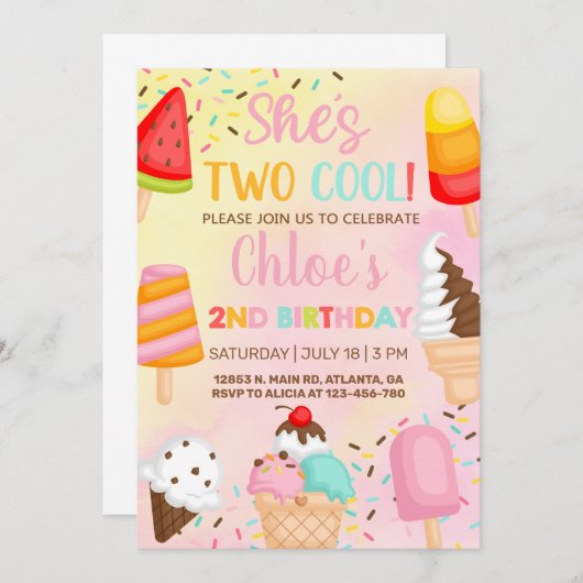 Ze is twee coole 2e verjaardagsuitnodiging. kaart (Voorkant / Achterkant)