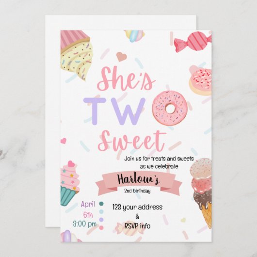 Ze is twee lieve verjaardagsuitnodiging kaart (Voorkant / Achterkant)